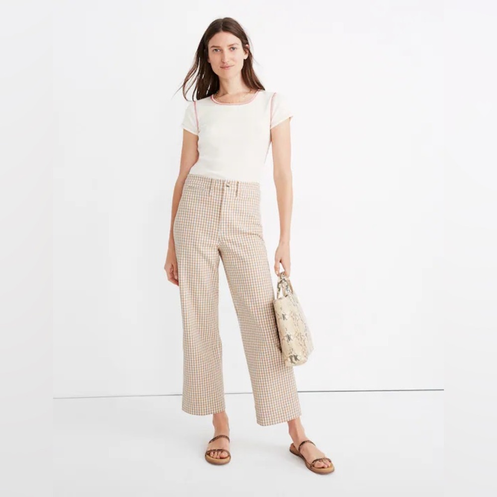 Madewell Slim Emmett Wide-Leg Pants in Gingham Check in Sand